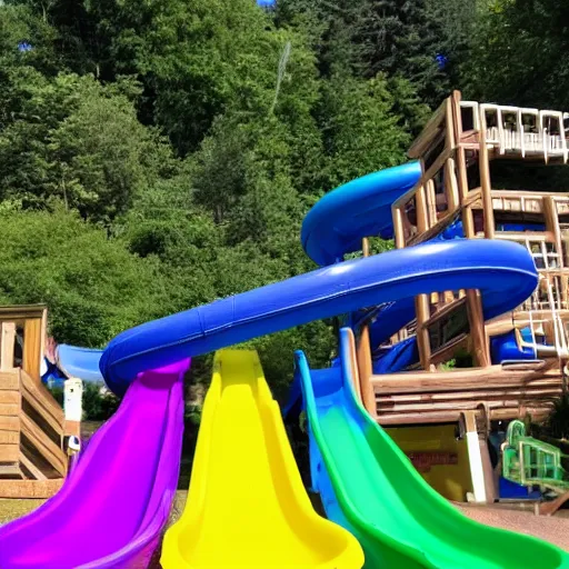 Prompt: photo of a creepy waterpark slide