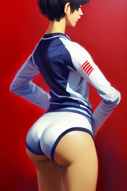 Image similar to a ultradetailed beautiful panting of a stylish woman wearing a volleyball jersey, oil painting, by ilya kuvshinov, greg rutkowski and makoto shinkai