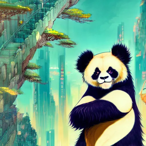 Image similar to a beautiful hyperdetailed character design 4 k wallpaper illustration of a cute panda with a chinese lion dance head victo ngai cyberpunk style, from china, style of studio ghibli, makoto shinkai, raphael lacoste, louis comfort tiffany, artgerm, james jean, ross tran, chinese style