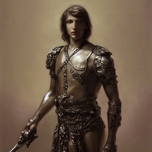Image similar to artstation concept of a Young man with a bare upper body holding a sword in both hand, silver, shiny colorful, hyperdetailed, artstation trending, world renowned artists, worth1000.com, historic artworks society, antique renewel, cgsociety, by greg rutkowski, by Gustave Dore, Deviantart