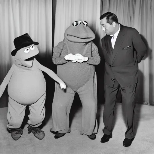 Image similar to Abbott and Costello meet Kermit the Frog