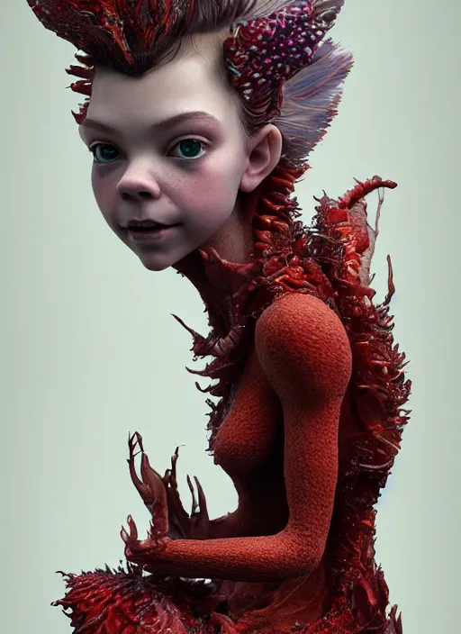 Prompt: hyper detailed 3d render like a Oil painting - very coherent Concrete displacement mapped profile subsurface scattering (a beautiful fae princess protective playful expressive from dark crystal that looks like Anya Taylor-Joy) seen red carpet photoshoot in UVIVF posing in scaly dress to Eat of the Strangling network of yellowcake aerochrome and milky Fruit and His delicate Hands hold of gossamer polyp blossoms bring iridescent fungal flowers whose spores black the foolish stars by Jacek Yerka, Ilya Kuvshinov, Mariusz Lewandowski, Houdini algorithmic generative render, golen ratio, Abstract brush strokes, Masterpiece, Victor Nizovtsev and James Gilleard, Zdzislaw Beksinski, Tom Whalen, Mark Ryden, Wolfgang Lettl, hints of Yayoi Kasuma and Dr. Seuss, Grant Wood, octane render, 8k