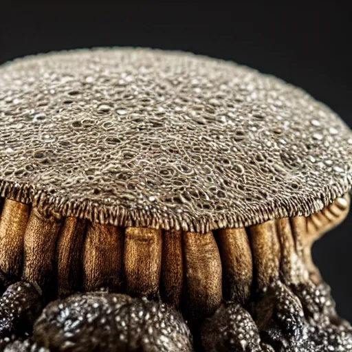 Image similar to a mushroom made from overlapping layers of sharpy metal