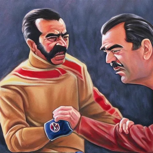 Image similar to Painting of George H.W. Bush punching Saddam Hussein in the stomach