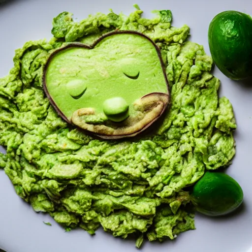 Image similar to molly ringwald face on a pile of guacamole