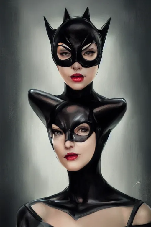 Prompt: beautiful aesthetic portrait of Catwoman by wlop and Julia Razumova on artstation