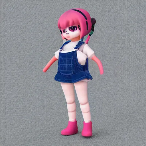 Image similar to cute fumo plush of a girl in overalls, outlines, character silhouette, vray