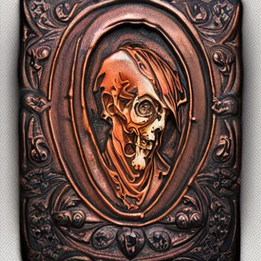 Prompt: steam _ memento _ mori _ gothic _ neo _ - _ gothic _ art _ nouveau _ hyperdetailed _ copper _ patina _ medieval _ icon _ philippe