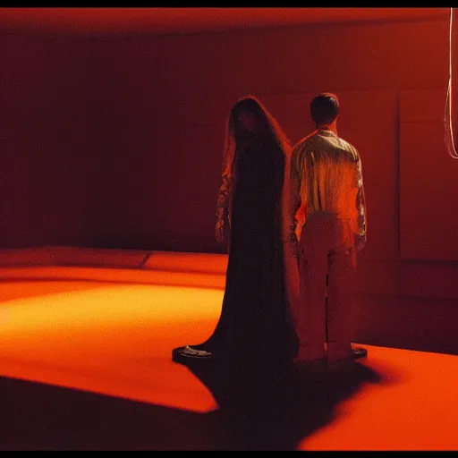 Prompt: a translucent orange, pitch black room, extremely detailed masterpiece, oil on canvas, low-key neon lighting, artstation, hyper-realism, Blade Runner 2049, Roger Deakin’s cinematography, by J. C. Leyendecker and Peter Paul Rubens and Dennis Wojtkiewicz,