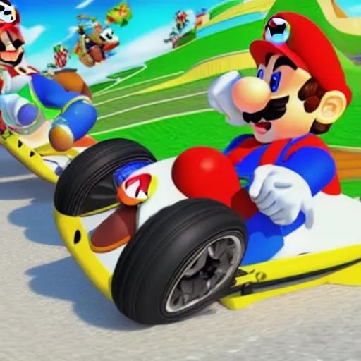 Prompt: highly realistic art of mario kart