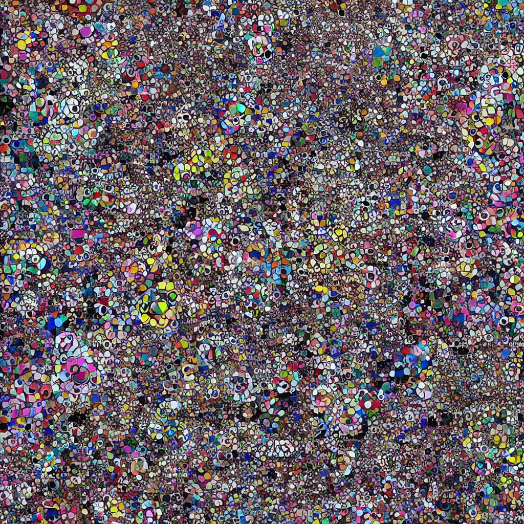Image similar to camouflage made of love, style of takashi murakami, abstract, rei kawakubo artwork, cryptic, stipple, lines, splotch, color tearing, pitch bending, lines, blotches, color splotches, dark, ominous, abstract, minimal, points, technical, painting