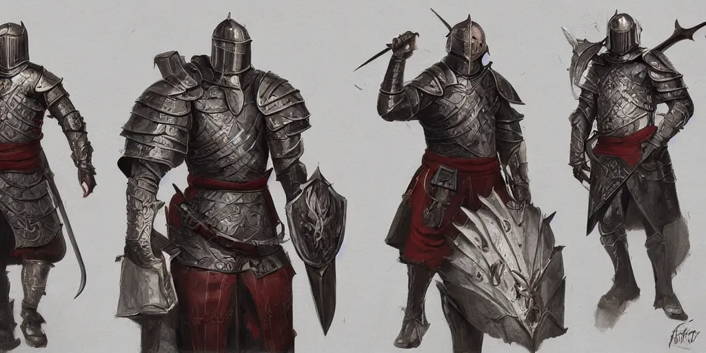 Image similar to different views of medieval knights, beautiful intricate concept art by senior character artist, trending on artstation, full body