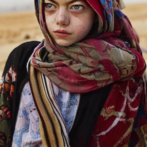 Image similar to photo of emma stone, afghan girl, award - winning photo by national geographic