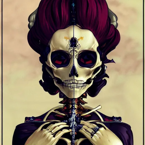 Image similar to anime manga skull portrait young woman skeleton, halo, cerub, religious, intricate, elegant, highly detailed, digital art, ffffound, art by JC Leyendecker and sachin teng