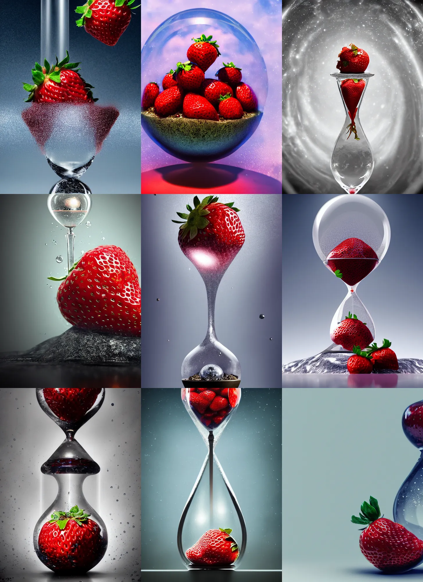 Prompt: strawberry inside of a marble, hourglass, bonsai, galaxy, water droplet, intricate detail, volumetric lighting, epic composition, hyper detailed, ultra realistic, sharp focus, octane render, volumetric, ray tracing, artstation trending, cgsociety, sense of awe, swirling mist, 4 k