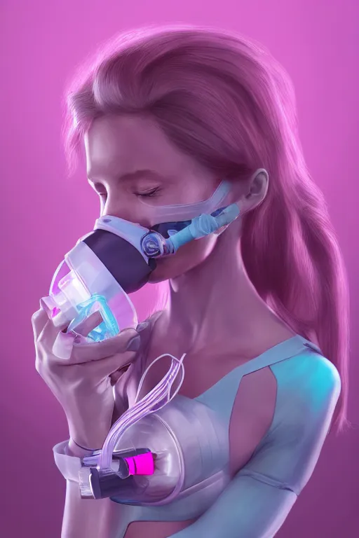 Prompt: Pink Vapor Breathing Machine, Oxygen Mask, fantasy, magic, ultra detailed, digital art, trending on artstation, illustration