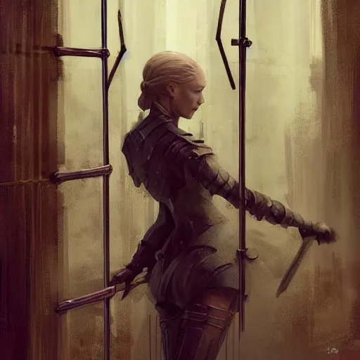 Image similar to a slim prisoner peeking through bars, elegant, digital painting, concept art, smooth, sharp focus, illustration, dark, from Game of Thrones by Ruan Jia and Mandy Jurgens and Artgerm and William-Adolphe Bouguerea