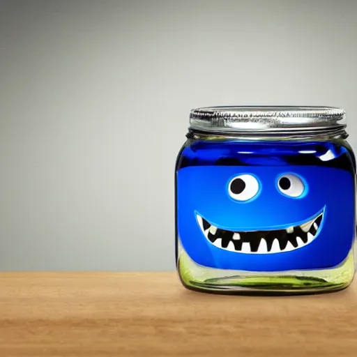 Image similar to Evil monster in a jar, product photography, centered, studio lightning