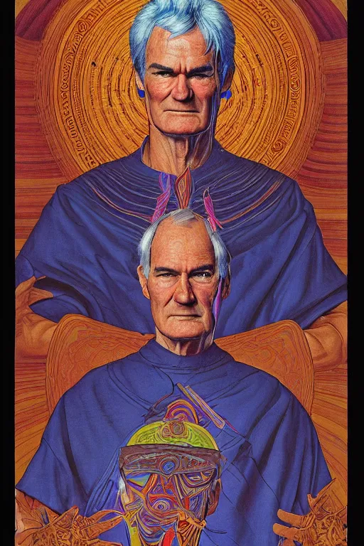 Image similar to an awesome jean giraud portrait of timothy leary in the style of a renaissance masters portrait, mystical and new age symbolism, tibetan book of the dead