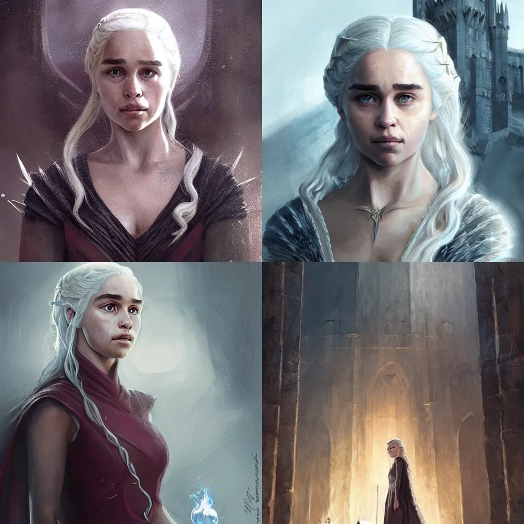 Prompt: daenerys targaryen in hogwarts, highly detailed, sharp focus, art by greg rutkowski