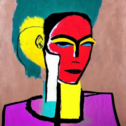 Prompt: Art Deco woman basquiat style