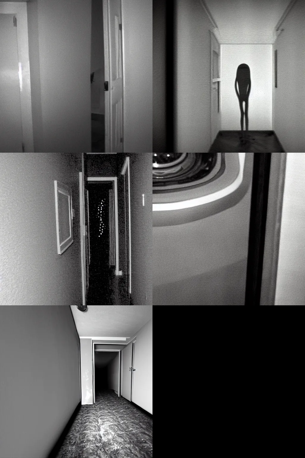 Prompt: alien spotted in apartment, dark vision security camera, low resolution, dark room