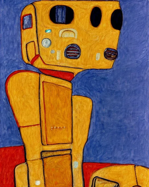 Prompt: portrait of a robot on the sofa, in the style of Egon Schiele