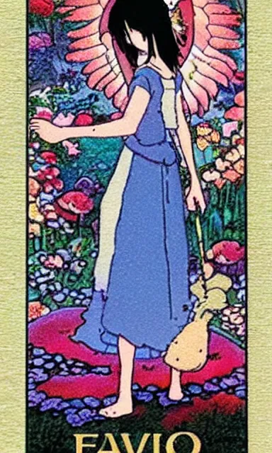 Image similar to fairy floral tarot card by Hayao miyazaki