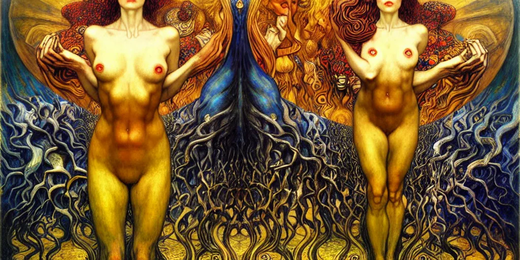 Image similar to Divine Chaos Engine by Karol Bak, Jean Delville, William Blake, Gustav Klimt, and Vincent Van Gogh, symbolist, visionary