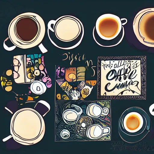 Prompt: a table full of ☕ digital art, aesthetic ☕☕☕☕☕☕☕☕☕☕