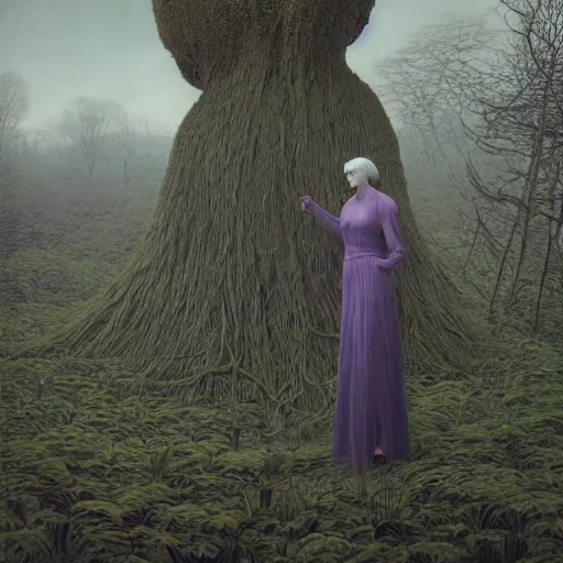 Prompt: Woman masterpiece, trees in the background, by Edgar Maxence and Ross Tran, Zdzisław Beksiński, and Michael Whelan, distant, gustav dore, H.R. Giger, 8k, octane render