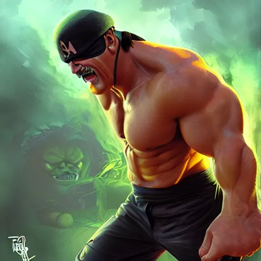 Image similar to Hulk Hogan, WWF, cinematic lighting, highly detailed, digital painting, concept art, smooth, sharp focus, illustration, art by Artgerm and Greg Rutkowski