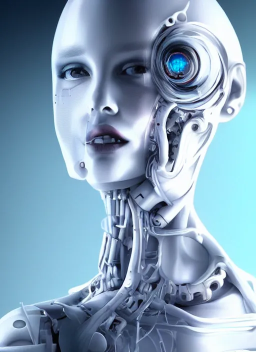 Prompt: a white cast futuristic biomechanical humanoid woman with prety face, futuristic digital painting, cyberpunk, 8 k,