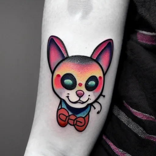 Prompt: kawaii clown cat tattoo design