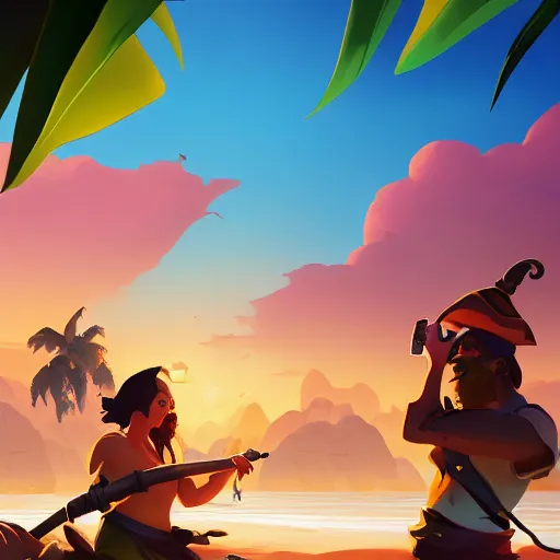 Image similar to painting treasure on sea of thieves game smooth median photoshop filter cutout vector, behance hd by jesper ejsing, by rhads, makoto shinkai and lois van baarle, ilya kuvshinov, rossdraws global illumination