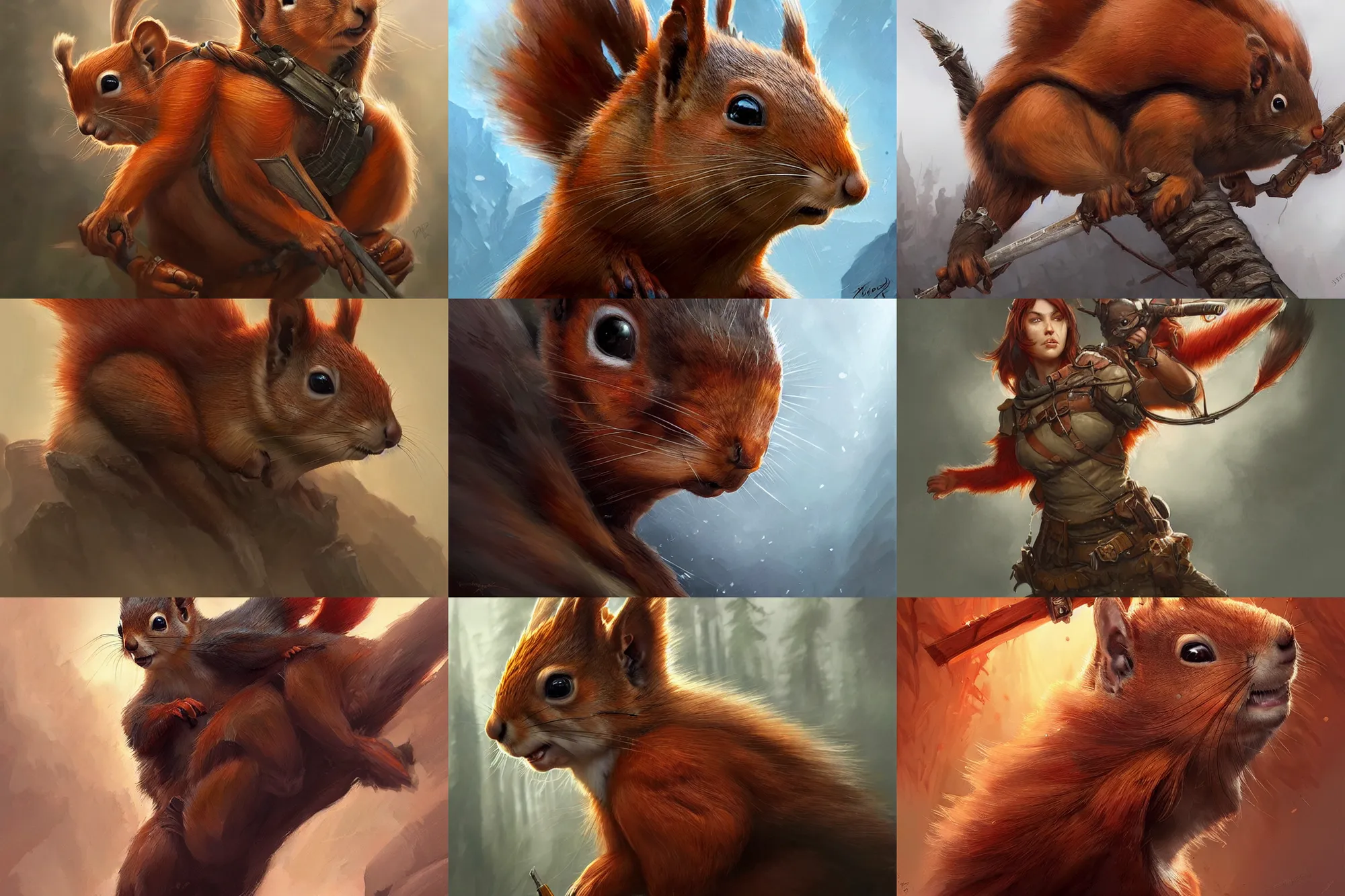 Prompt: red squirrel ranger, d & d, fantasy, portrait, highly detailed, digital painting, trending on artstation, concept art, sharp focus, illustration, art by artgerm and greg rutkowski and magali villeneuve