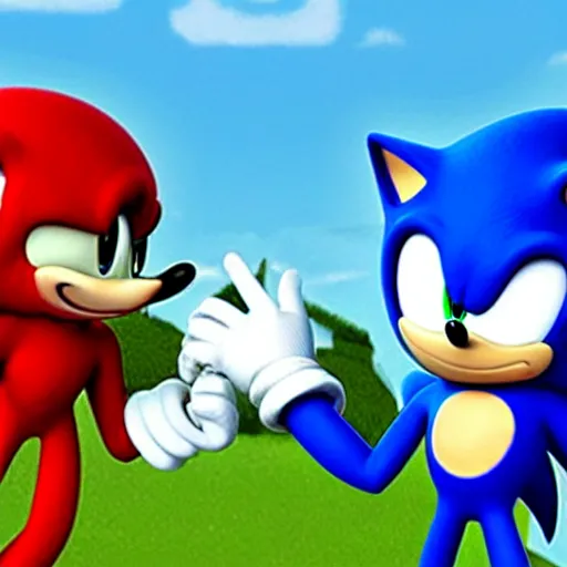 Prompt: sonic and knuckles smooching each other