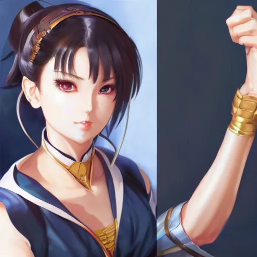 Image similar to A beautiful semi realistic anime portrait of Chun li, by Stanley Artgerm Lau, WLOP, Rossdraws, James Jean, Andrei Riabovitchev, Marc Simonetti, and Sakimichan, tranding on artstation H- 768