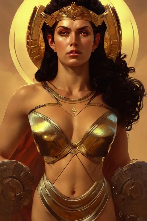 Image similar to The Godess Hera looking angry, portrait, highly detailed, digital painting, artstation, concept art, smooth, detailed armor, sharp focus, beautiful face, symmetric face, cinematic, videogame cover art, illustration, art by Artgerm and Greg Rutkowski and Alphonse Mucha