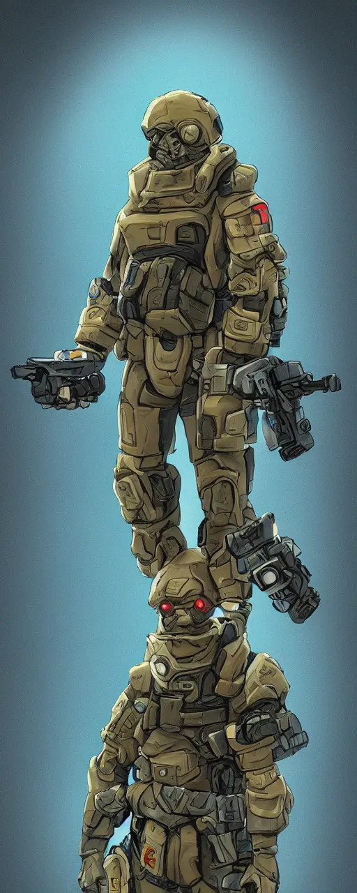 Image similar to scifi soldier in the style of sixmorevodka