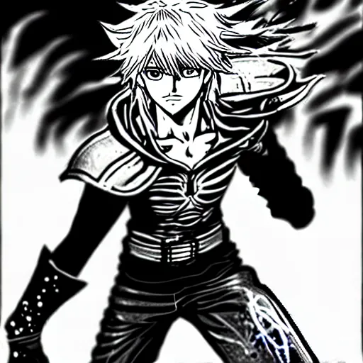 Prompt: Ezreal (league of legends, 2009), artwork by kentaro miura, Kentaro Miura style, Berserk Style