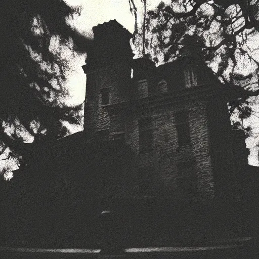 Prompt: lomo photo of haunted mansion, dark, scary, moody, gloomy, foggy