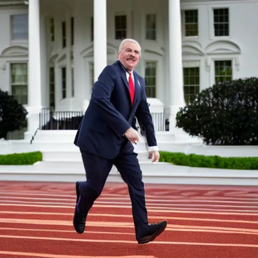 Image similar to a baked potato running for president, wearing a presidential suit and tie, at the white house