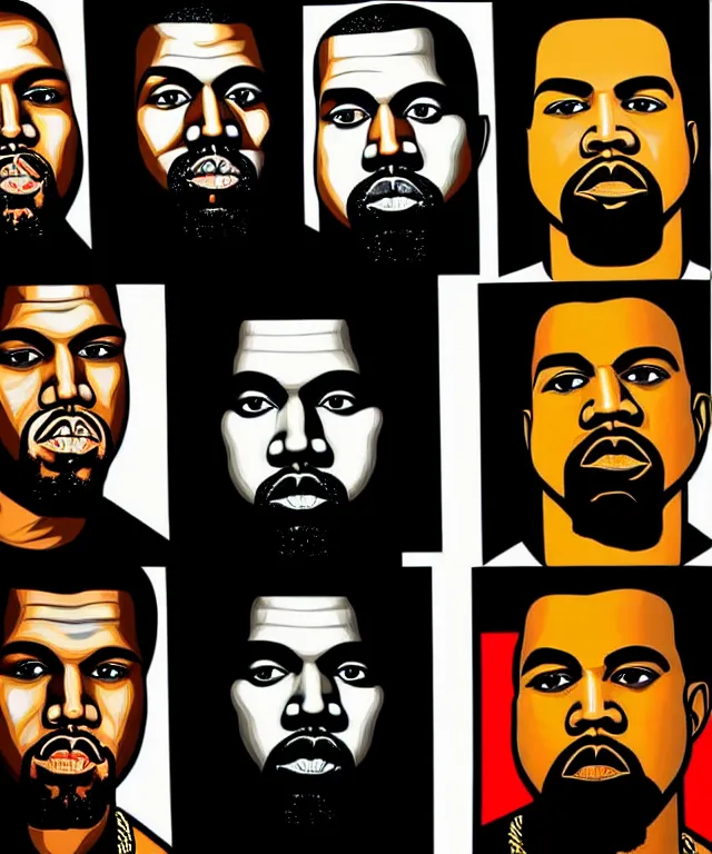 Prompt: portraits of kanye west by shepard fairey