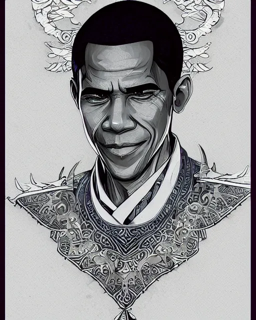 Image similar to an anime portrait of obama as a beautiful man wearing a filipino traditional barong tagalog from skyrim, by stanley artgerm lau, wlop, rossdraws, james jean, andrei riabovitchev, marc simonetti, and sakimichan, trending on artstation