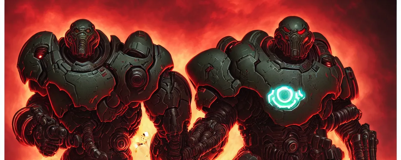 Prompt: doom slayer from doom eternal, illustration, intricate, without duplication, art by artgerm and richard hamilton and mimmo rottela