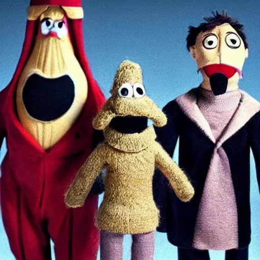 Image similar to What a cool concept for a film, three puppets with different philosophies.