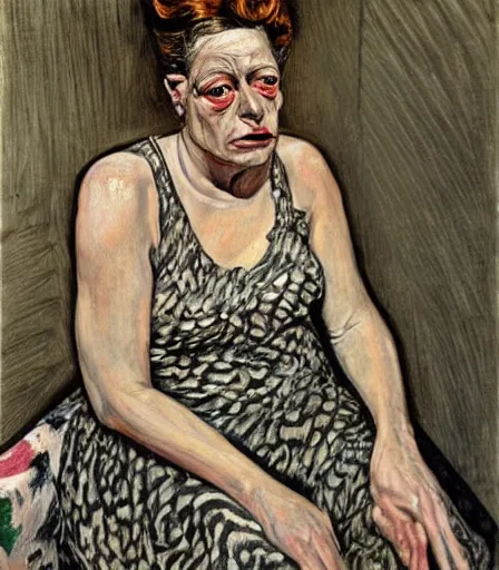 Prompt: a high quality, high detail, portrait of a drag queen by lucian freud, moody, nostalgic