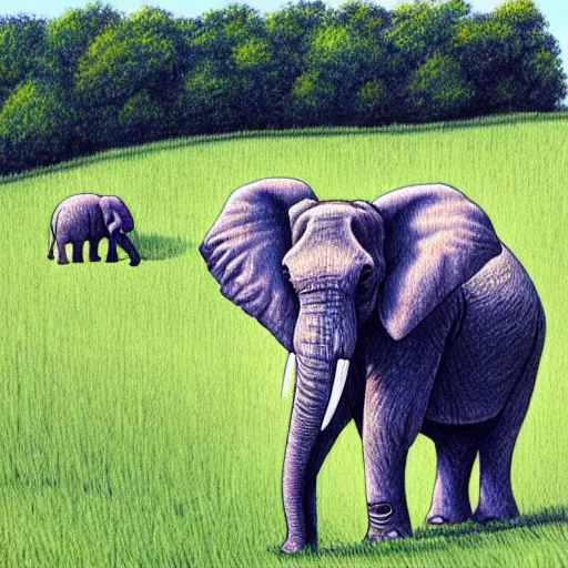 Image similar to an elephant on a green meadow drawn by Sam Bosma