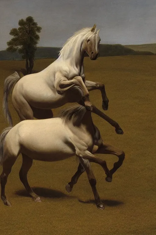 Prompt: a wild horse, rearing dramatically, by george-stubbs